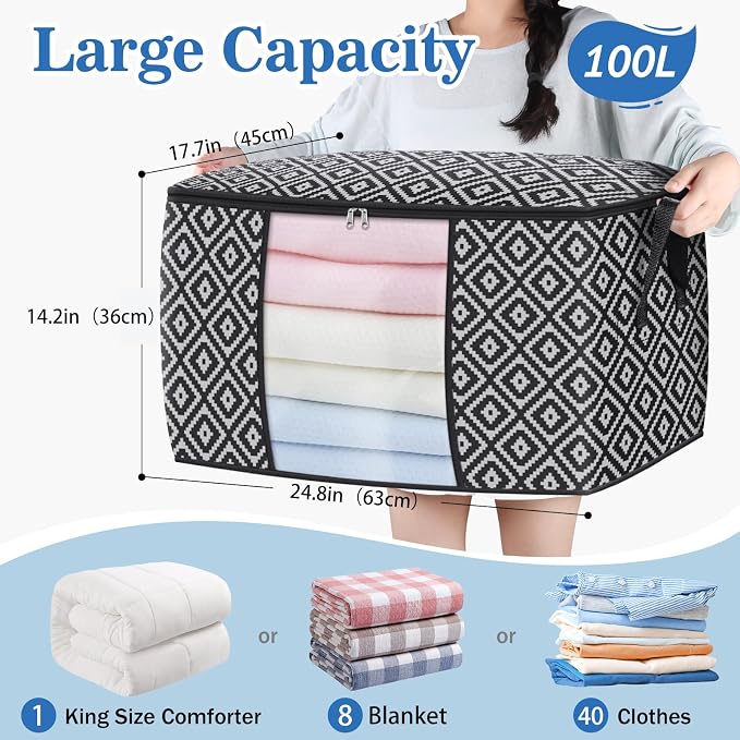 100L 6 Pack Storage Bags, Foldable Clothes Bins - Image 2