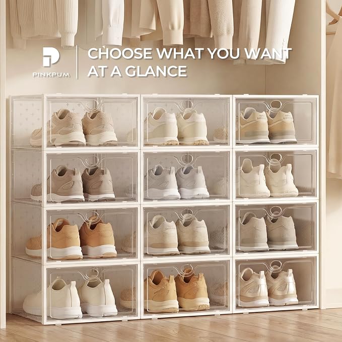 Pinkpum 12 Pack X-Large Shoe Storage Boxes, Shoe Organizer Clear Stackable - Image 6