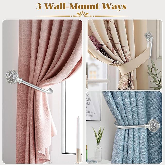 USFOOK Silver Curtain Holdbacks, Decorative Drapery Tiebacks, 2 Pack/1 Pair | - Image 6