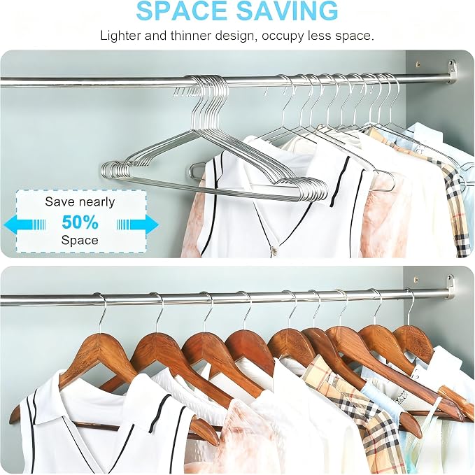 Seropy Clothes Hangers 50 Pack Coat Hangers Wire Hanger Bulk Metal Hanger Non - Image 4