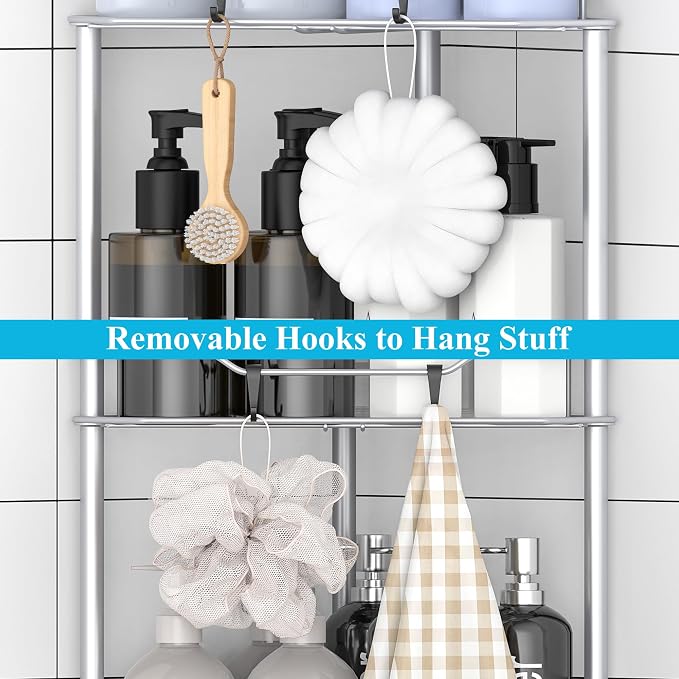HuggieGems Metal Floor Standing Corner Shower Caddy, 3 Tier - Image 5