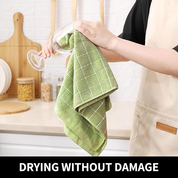 Homaxy 100% Cotton Terry Kitchen Towels, 12 Pack, Sage Green - Image 4
