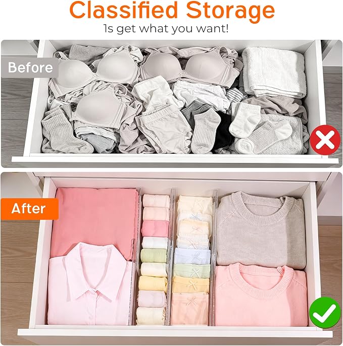 4 Pack 4" High Drawer Dividers for Clothes, 10.2"-16.5" Expandable | Dresser - Image 3
