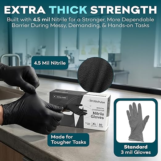 Disposable Black Nitrile Gloves Small 100 Count - Image 2