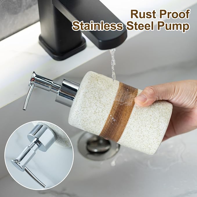 Ceramic Hand Soap Dispenser for Kitchen and Bathroom, Pump Bottle | Refillable - Image 3