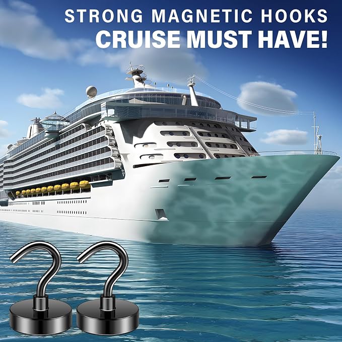 FINDMAG Magnetic Hooks for Cruise Cabins, 50LB+ Magnet Hooks, 6 Pack Black - Image 2