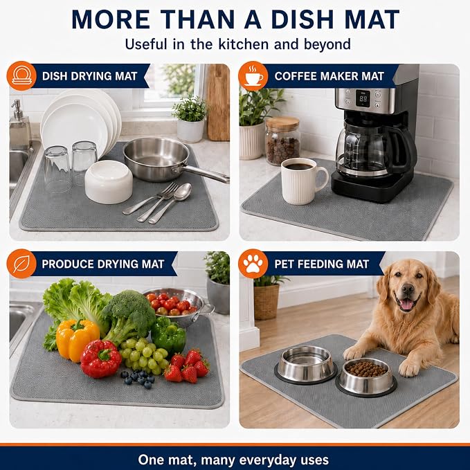Dish Drying Mat 24 x 17 in, Large Microfiber Drying Mats, Absorbent Quick Dry - Image 7