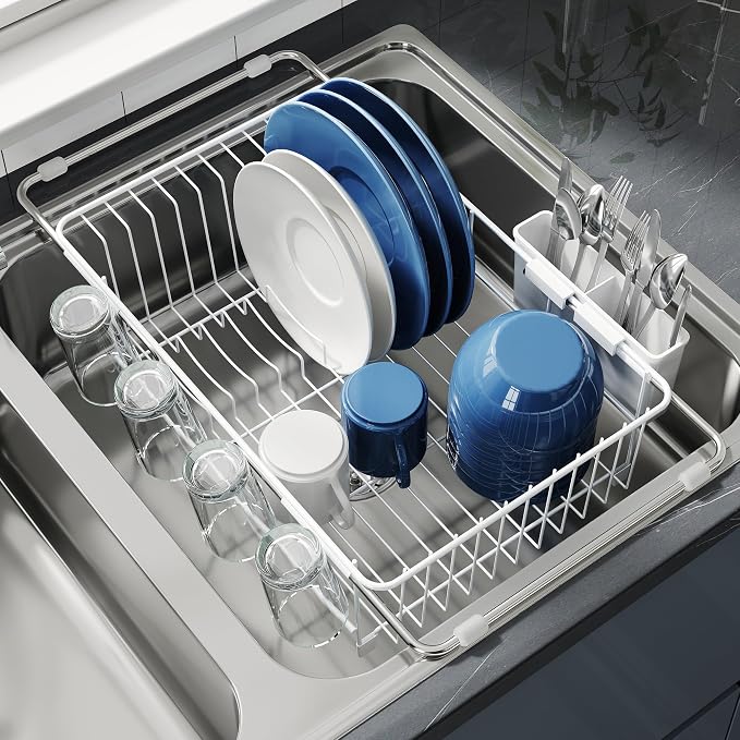 JASIWAY White Dish Drying Rack in Sink, Dish Drainer by JASIWAY
