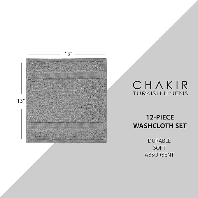 Chakir Turkish Linens 100% Cotton 12-Pack Washcloths 13x13, Oeko-Tex Certified - Image 5