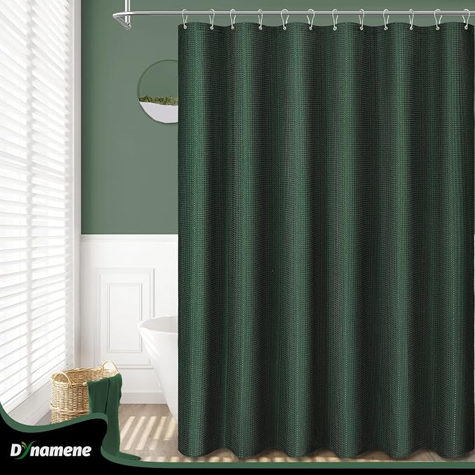 Dynamene Stall Waffle Shower Curtain 256 GSM Heavy Fabric 60x72 Dark Green - Image 8