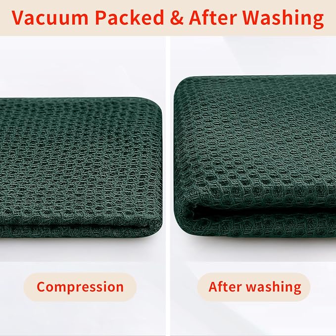 Homaxy 100% Cotton Oversized Waffle Weave Kitchen Towels 4-Pack | Blackish Green - Image 8