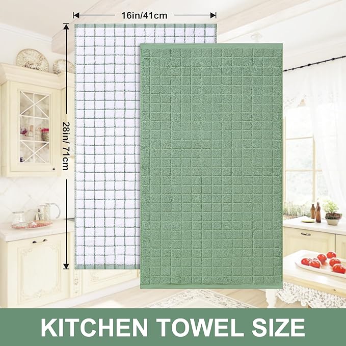 Homaxy Large Premium Cotton Kitchen Towels 16"x 28", 4 Pack, Grass Green - Image 5