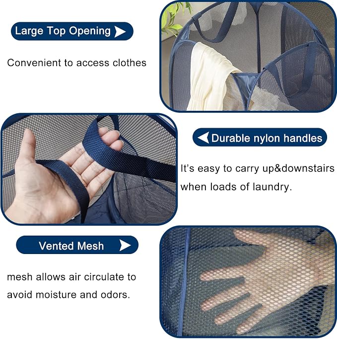 Foldable Clothes Basket Mesh Pop Up Laundry Hamper - Image 2
