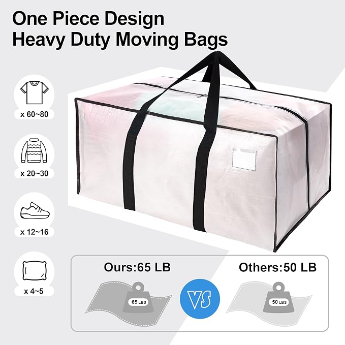 VELVETSURE 6 Pack Heavy Duty Large Moving Bags W/Backpack Straps - Image 5