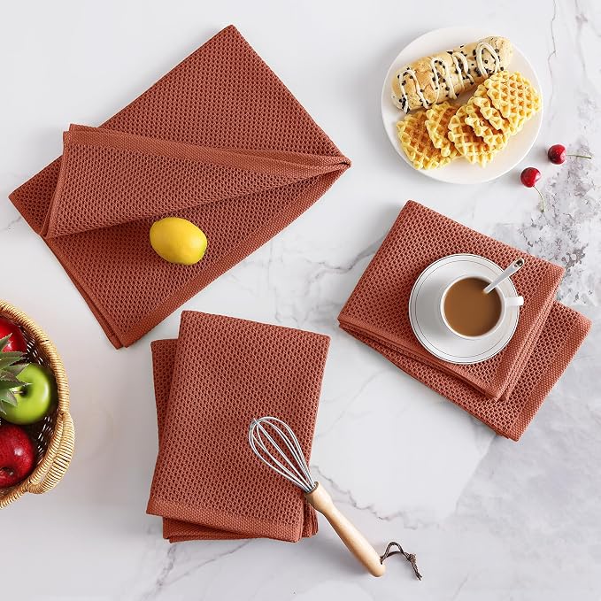 Homaxy 100% Cotton Oversized Waffle Weave Kitchen Towels 6-Pack, Rust | 20 x 28 - Image 7