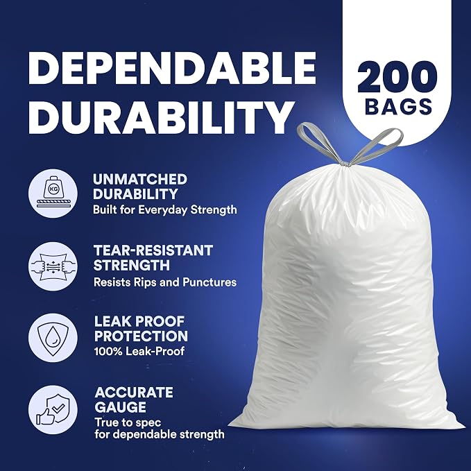 Plasticplace 4 - 6 Gallon White Drawstring Bags, 100% Prime Material, 0.7 Mil - Image 4