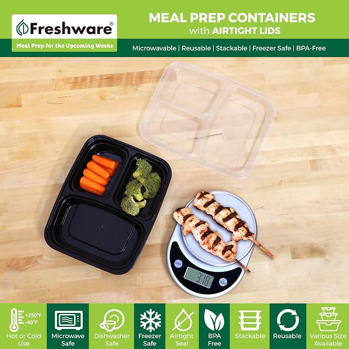 Freshware Meal Prep Containers 3 Compartment - Image 3