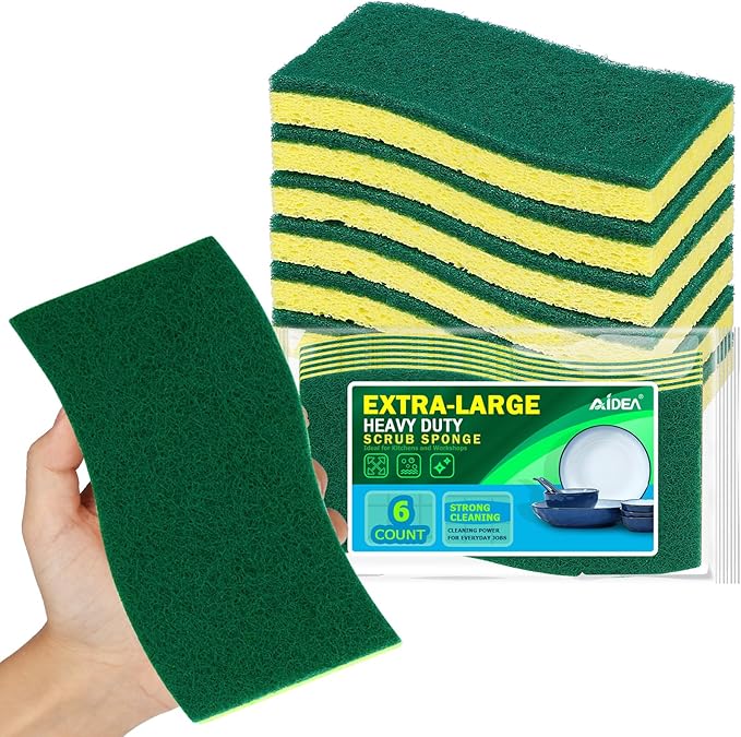 AIDEA XL Scrub Sponges Kitchen 6Count, Heavy Duty Sponges by AIDEAHOME