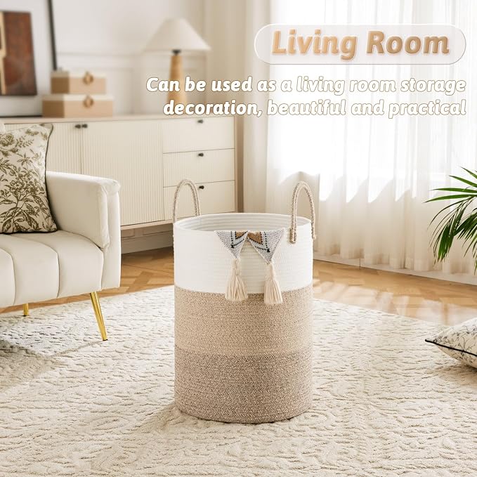 Artfeel Laundry Basket, Woven Cotton Rope Laundry Hamper, 100L - Image 5