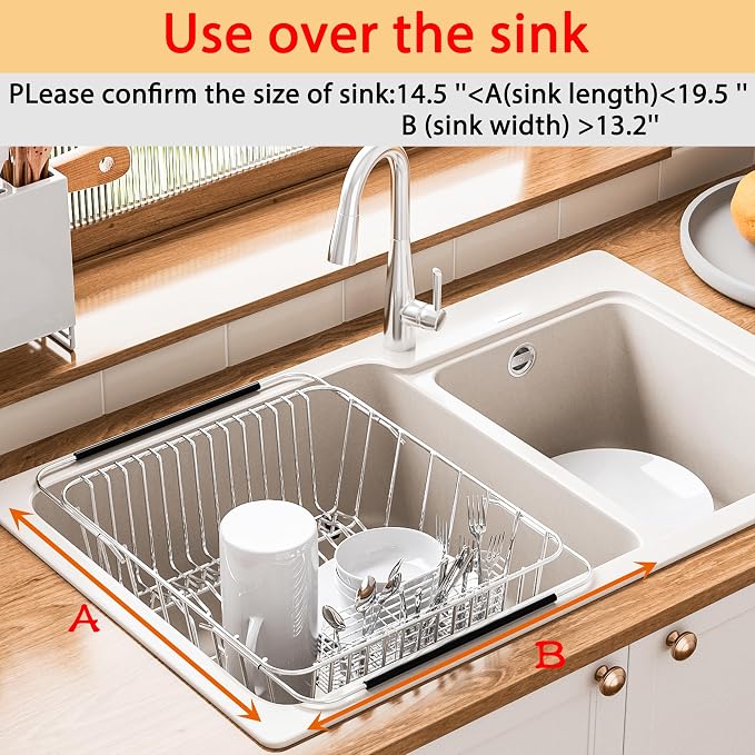 NiuYichee Stainless Steel Dish Drying Rack, Expandable Fruit & Vegetable Drain - Image 6