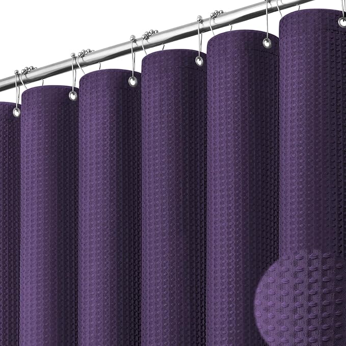 Dynamene Extra Long Waffle Shower Curtain 256 GSM Fabric 72x96 Purple by Dynamene
