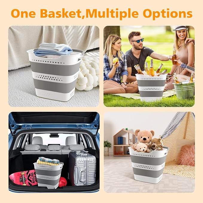 2 Pcs 42L Medium Collapsible Plastic Laundry Basket - Image 8