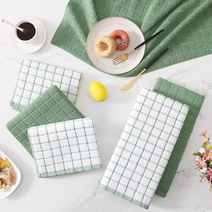 Homaxy Large Premium Cotton Kitchen Towels 16"x 28", 12 Pack, Grass Green - Image 9
