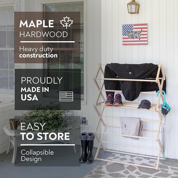 Clothes Drying Rack: Solid Maple Hard Wood Laundry Rack - Image 3