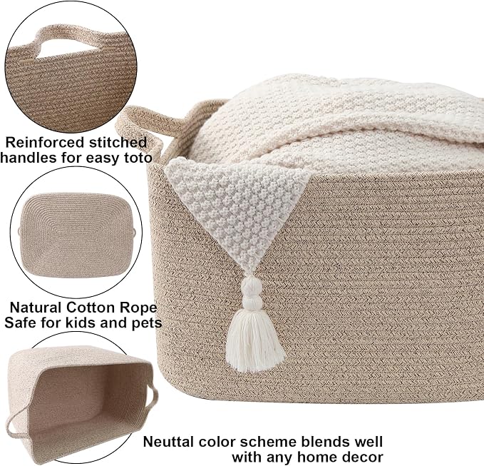 96L Woven Laundry Basket with Handles, Extra Blanket Basket - Image 3