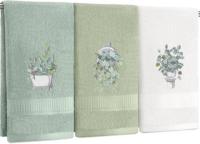 3 Pcs Eucalyptus Leaves Hand Towels by FuWeave