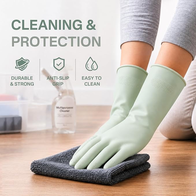 Cleaning Rubber Gloves, Waterproof Non-Slip Long Cuff Dishwashing Household - Image 2