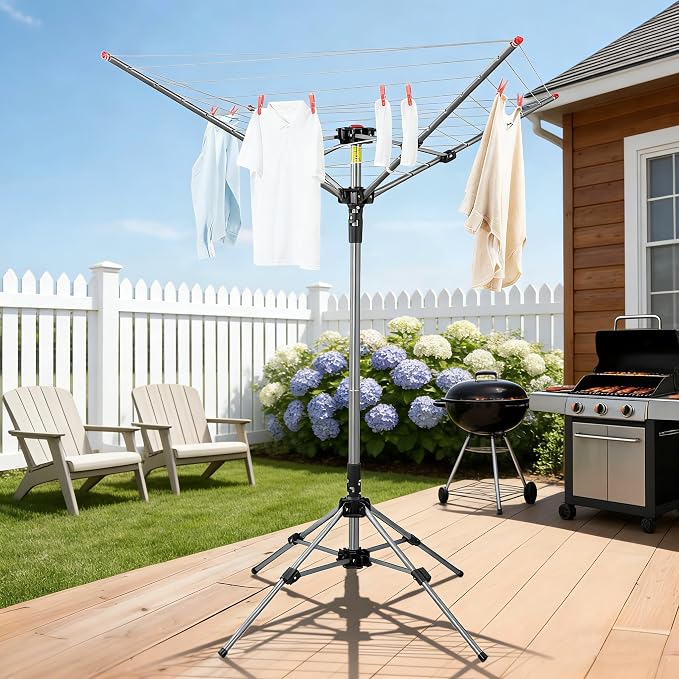 Clothesline Outdoor and Indoor Portable Umbrella Drying Rack, Stable Quad Leg - Image 2