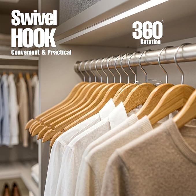 Utopia Home Wooden Hangers 10 Pack – Slim Suit Hangers Natural | 360° rotatable - Image 5