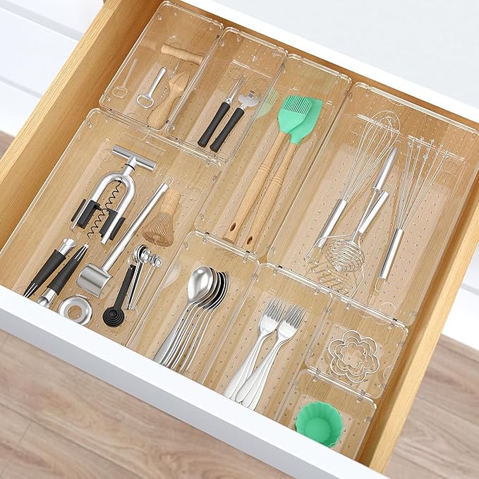 7 PCS Plastic Drawer Organizers Set, 4 Size Desk Drawer Organizer Trays | 4 - Image 6