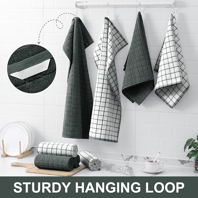 Homaxy Large Premium Cotton Kitchen Towels 16"x 28", 12 Pack, Dark Green - Image 6