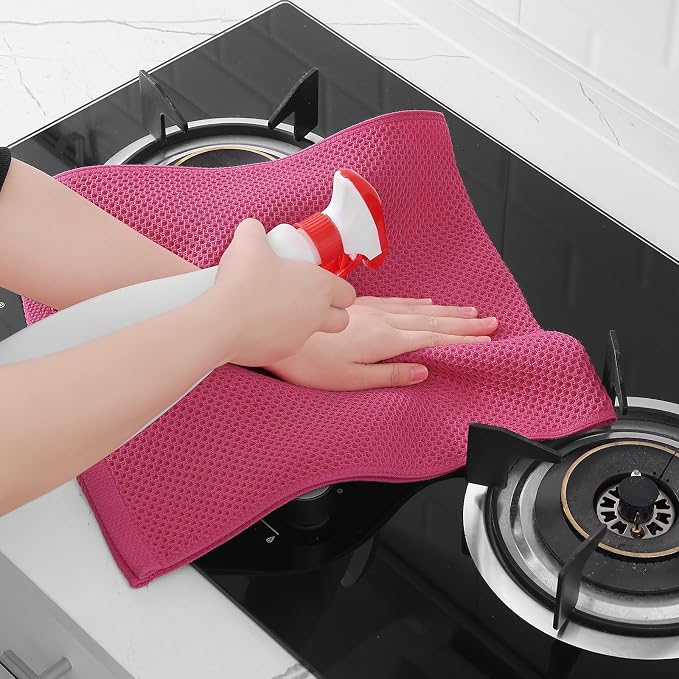 Homaxy 100% Cotton Waffle Weave Kitchen Dish Towels 8-Pack, Hot Pink | 13 x 28 - Image 5