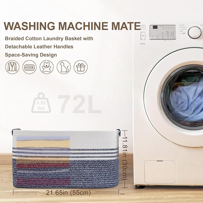 72L Woven Laundry Basket Hamper - Image 7