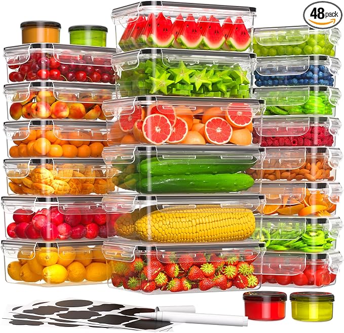 KEMETHY Large 48 Piece Food Storage Containers by KEMETHYFocusesonCreatingEfficientStorageProductswithQualityMaterials