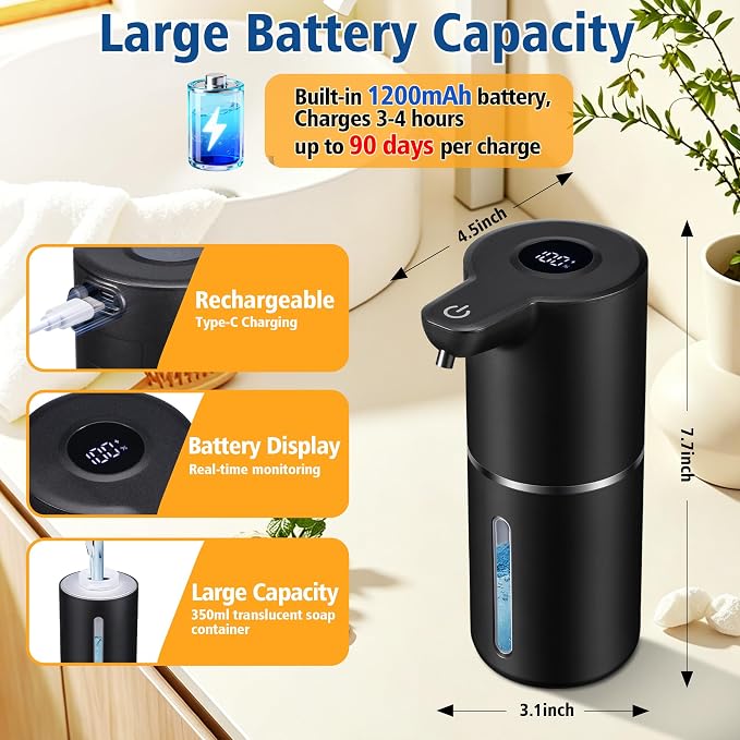 Automatic Foam Soap Dispenser Touchless | USB Rechargeable Smart Hand Soap - Image 3