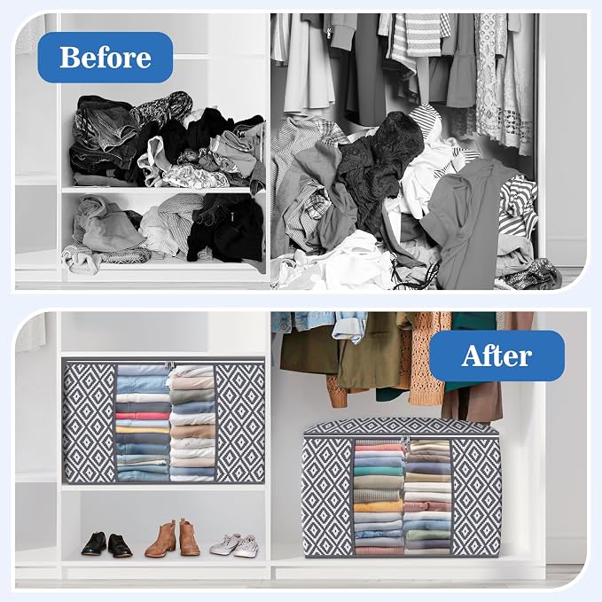 100L 3 Pack Storage Bags, Foldable Clothes Bins - Image 4