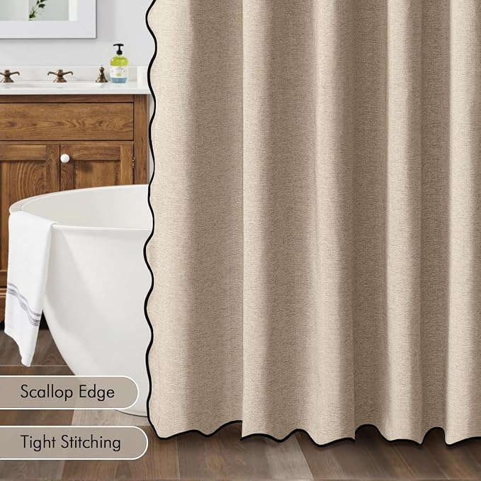 MIULEE Copper Brown Extra Long Scalloped Linen Shower Curtain 72x80 Inches - Image 5