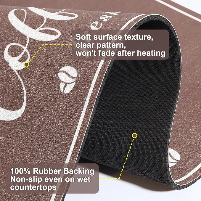 CooRug Fashion Coffee Mat, Dish Drying Mat 17" x 32" Brown | Hide Stain - Image 7