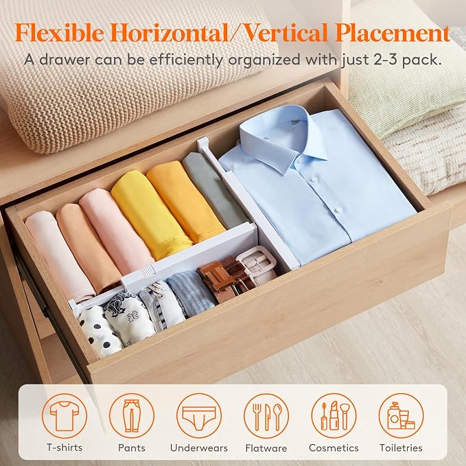 Lifewit 4" High Upgrade Drawer Divider, Adjustable Drawer Organizer Clothes | - Image 6