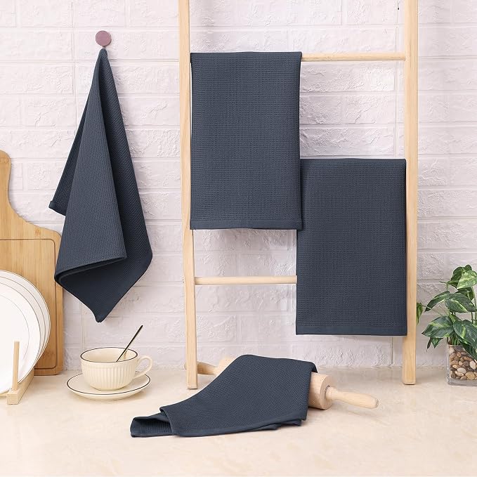 Homaxy 100% Cotton Waffle Weave Kitchen Towels, 12 Pack, Dark Grey - Image 2