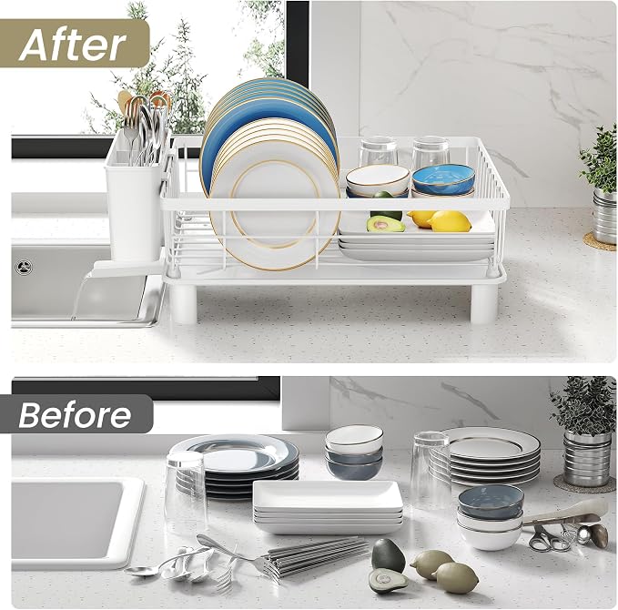 SNTD Dish Drying Rack for Small Kitchen Counter, Rotating Spout & Angled - Image 8