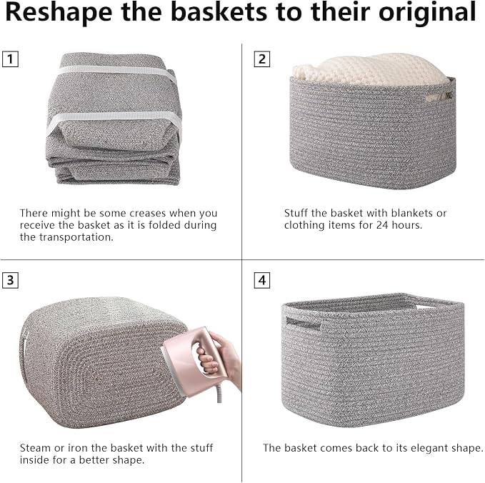 OIAHOMY 4 Pack Storage Baskets for Organizing 15L Cube Storage Bins Grey - Image 7