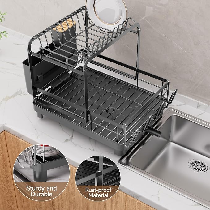 Runnatal 2-Tier Dish Drying Rack, Large Dish Drainers - Image 7
