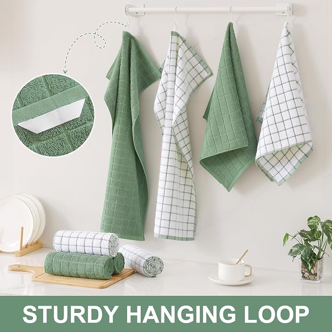 Homaxy Large Premium Cotton Kitchen Towels 16"x 28", 8 Pack, Grass Green - Image 6