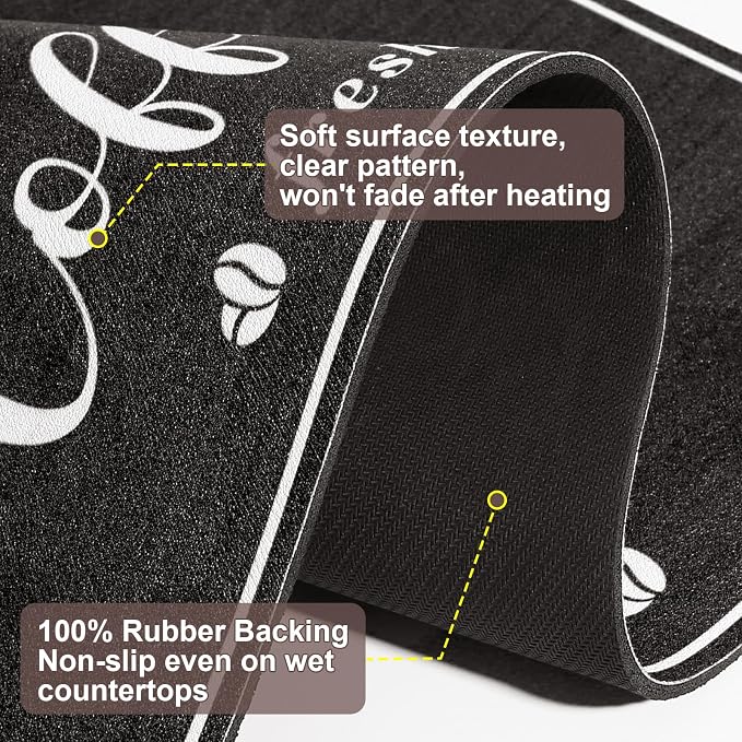 CooRug Fashion Coffee Mat, Dish Drying Mat 17" x 32" Black | Hide Stain - Image 7