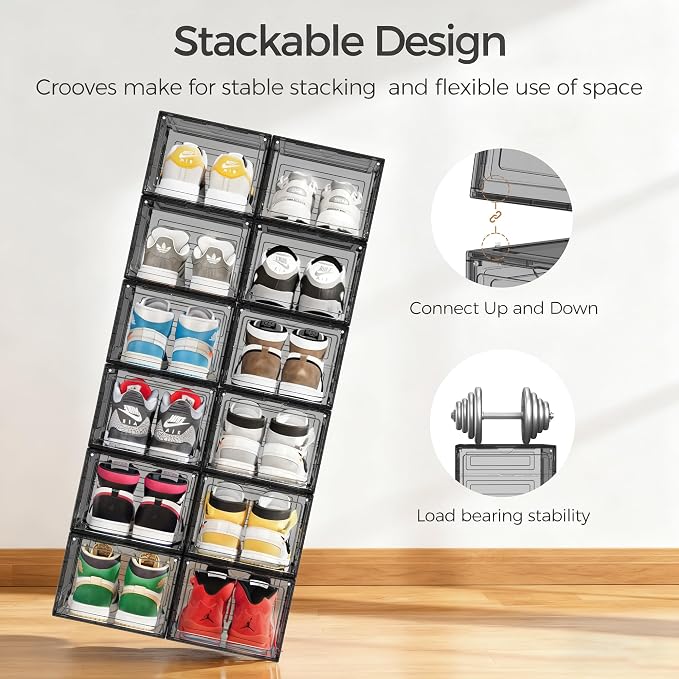 Pinkpum Upgraded Hard Shoe Storage Box 6 Pack XL Clear Shoe Organizer - Image 5